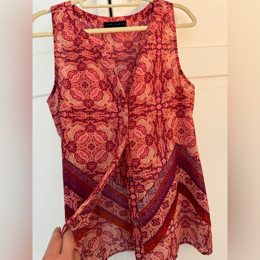 Sanctuary Patterned Button Front Sleeveless Top E… - image 3